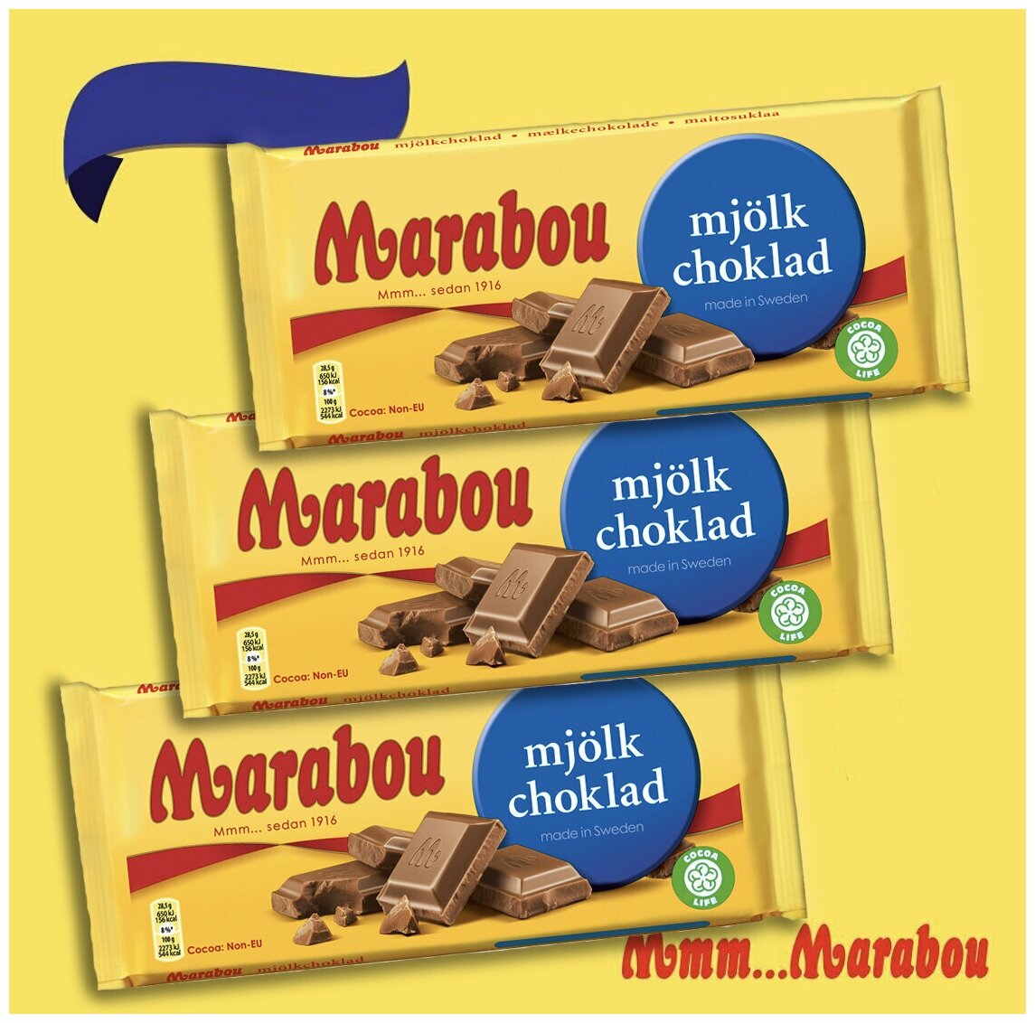 Шведский плиточный молочный шоколад без добавок, Финские товары (Marabou Марабу, 3x200 гр )