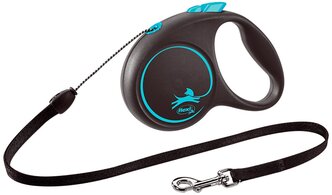 Поводок-рулетка для собак Flexi Black Design S тросовый голубой 5 м