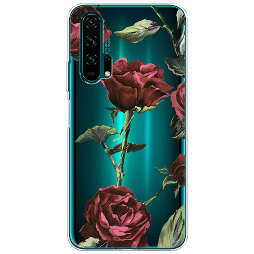 Силиконовый чехол на Honor 20 Pro / Хонор 20 Про Бордовые розы фон, прозрачный силиконовый чехол розы на honor 20