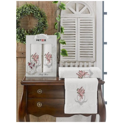 фото Набор полотенец "lady rose" махра; арт: 11251-кремовый; размер: 50 х 90 (1 шт) + 70 х 140 (1 шт) meteor