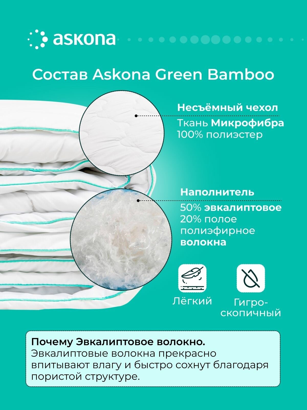 Одеяло Askona Green Bamboo 220x200cm