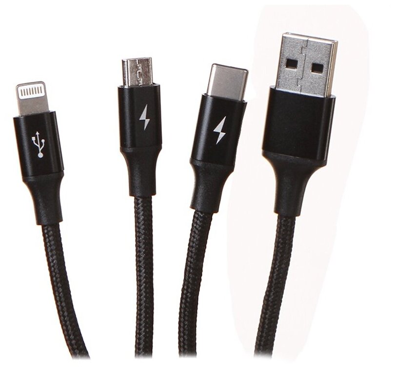 Кабель Baseus Rapid Series 3-in-1 Cable USB - Lightning+MicroUSB+Type-C 1.2m (CAJS000001) - фото №1