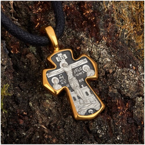 Крестик Деревцов, серебро, 925 проба, золочение, чернение крест серебряный распятие знамение пресвятой богородицы