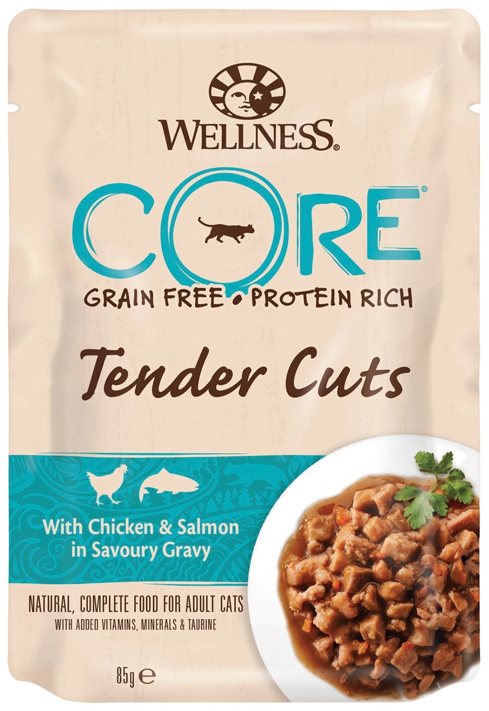 Влажный корм для кошек Wellness CORE Tender Cuts беззерновой лосось курица (кусочки в соусе)