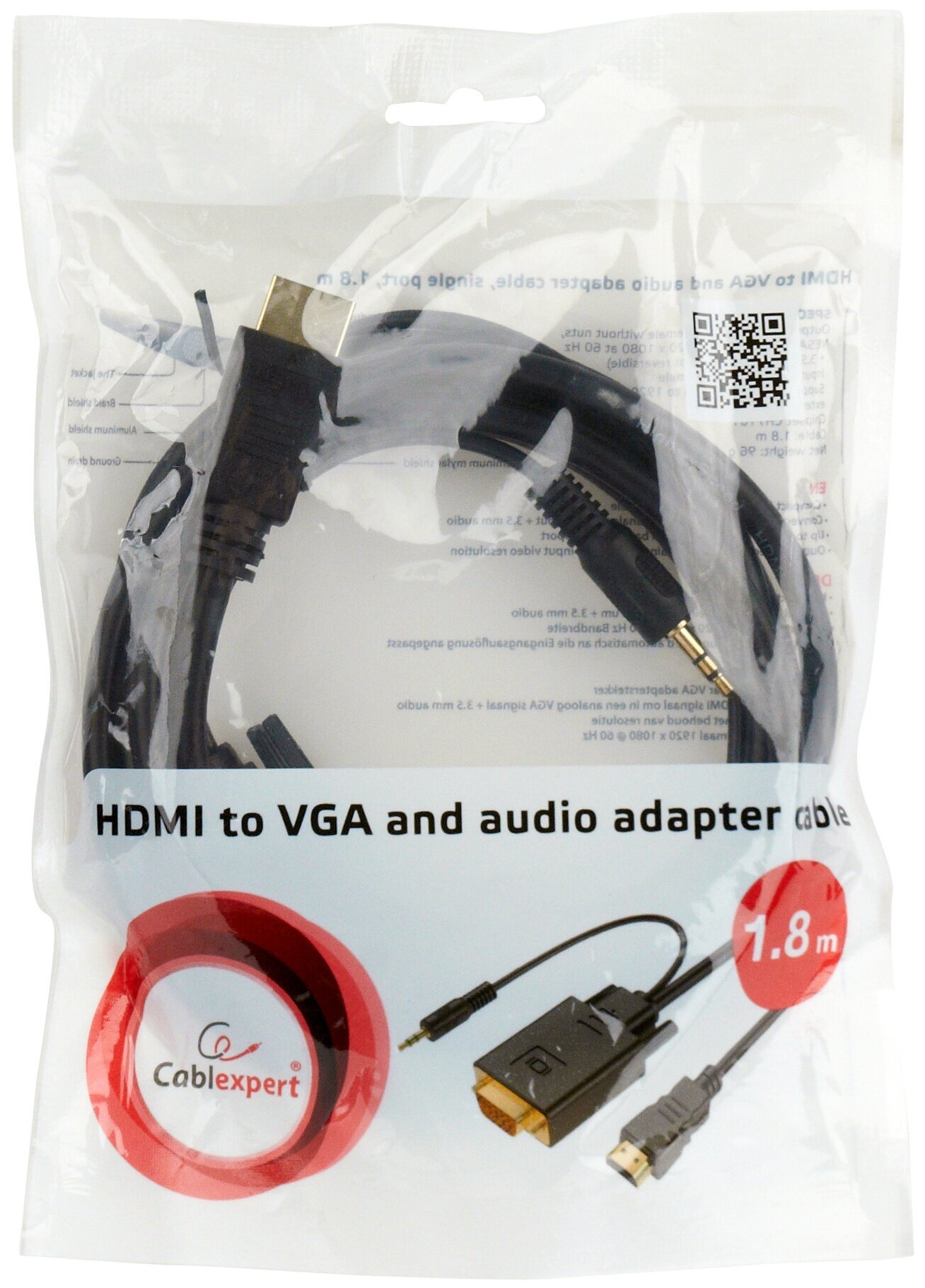 Аксессуар Gembird Cablexpert HDMI-VGA 19M/15M + 3.5Jack 1.8m Black - фото №6