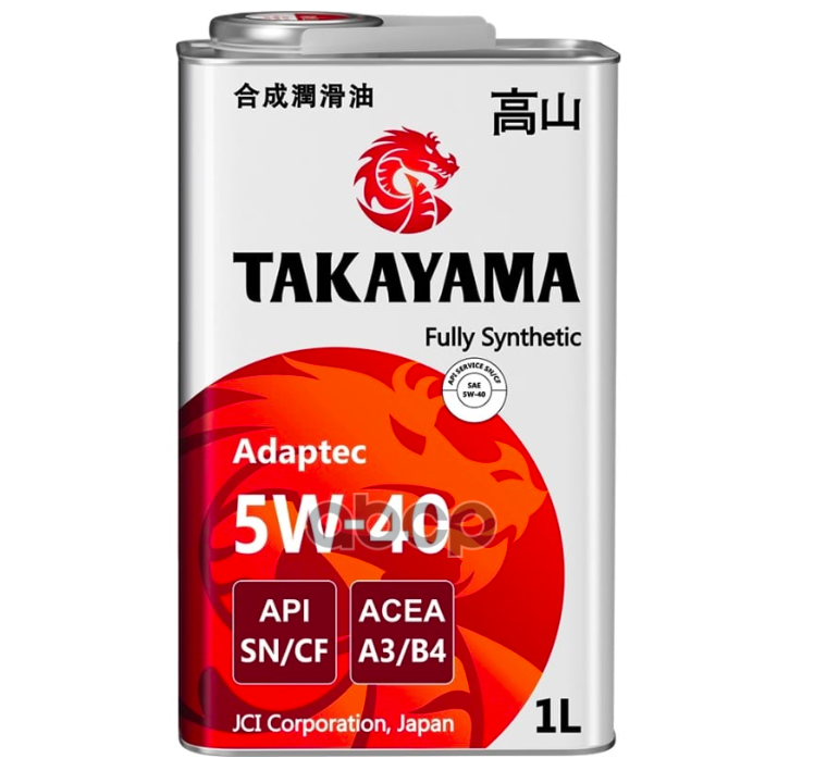 TAKAYAMA Масло Моторное Синтетическое Takayama Adaptec Sae 5W-40 Acea A3/B4 Api Sn/Cf 1Л (Металл)