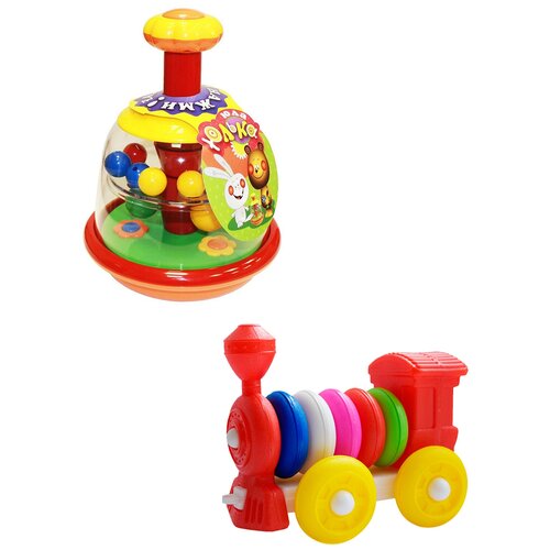 фото Набор развивающий: юла "юлька" + конструктор-каталка "паровозик" биплант