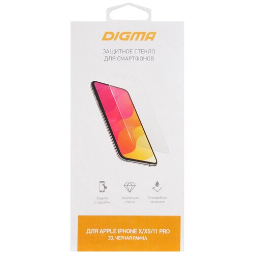 Защитное стекло для экрана Digma черный для Apple iPhone X/XS/11 Pro 3D 1шт. (DGG3AP11PA)