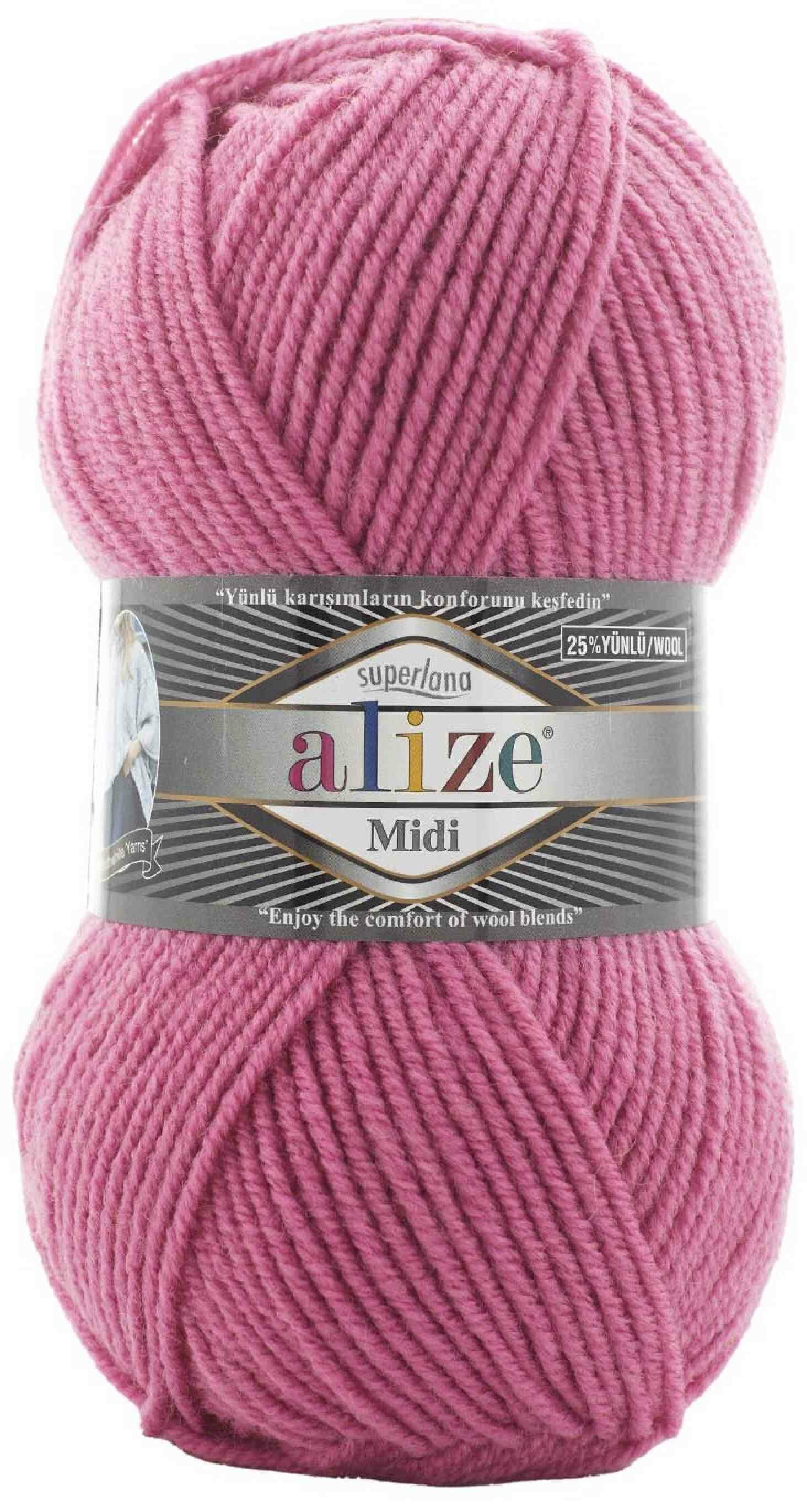 Пряжа Alize Superlana Midi темно-розовый (178), 25%шерсть/75%акрил, 170м, 100г, 1шт