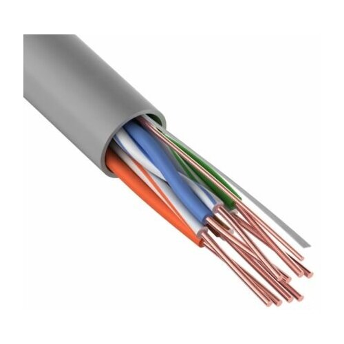 Кабель витая пара U/UTP 5e кат. 4 пары Rexant 01-0069 ZH нг(А)-HF, 24AWG, INDOOR, SOLID, серый, 305 м, кабель витая пара sf utp кат 5e 4х2х0 51 медь наружн прокл черн м rexant 01 0344