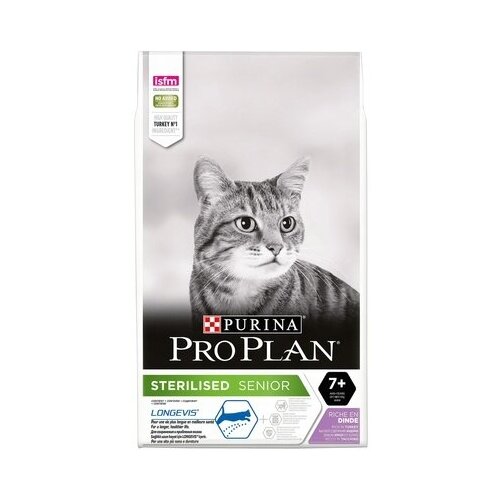 Purina Pro Plan Сухой корм для пожилых кастрированных котов и стерилизованных кошек с индейкой (Sterilized 7+) 1227777212372504 0,4 кг 24878 (3 шт)