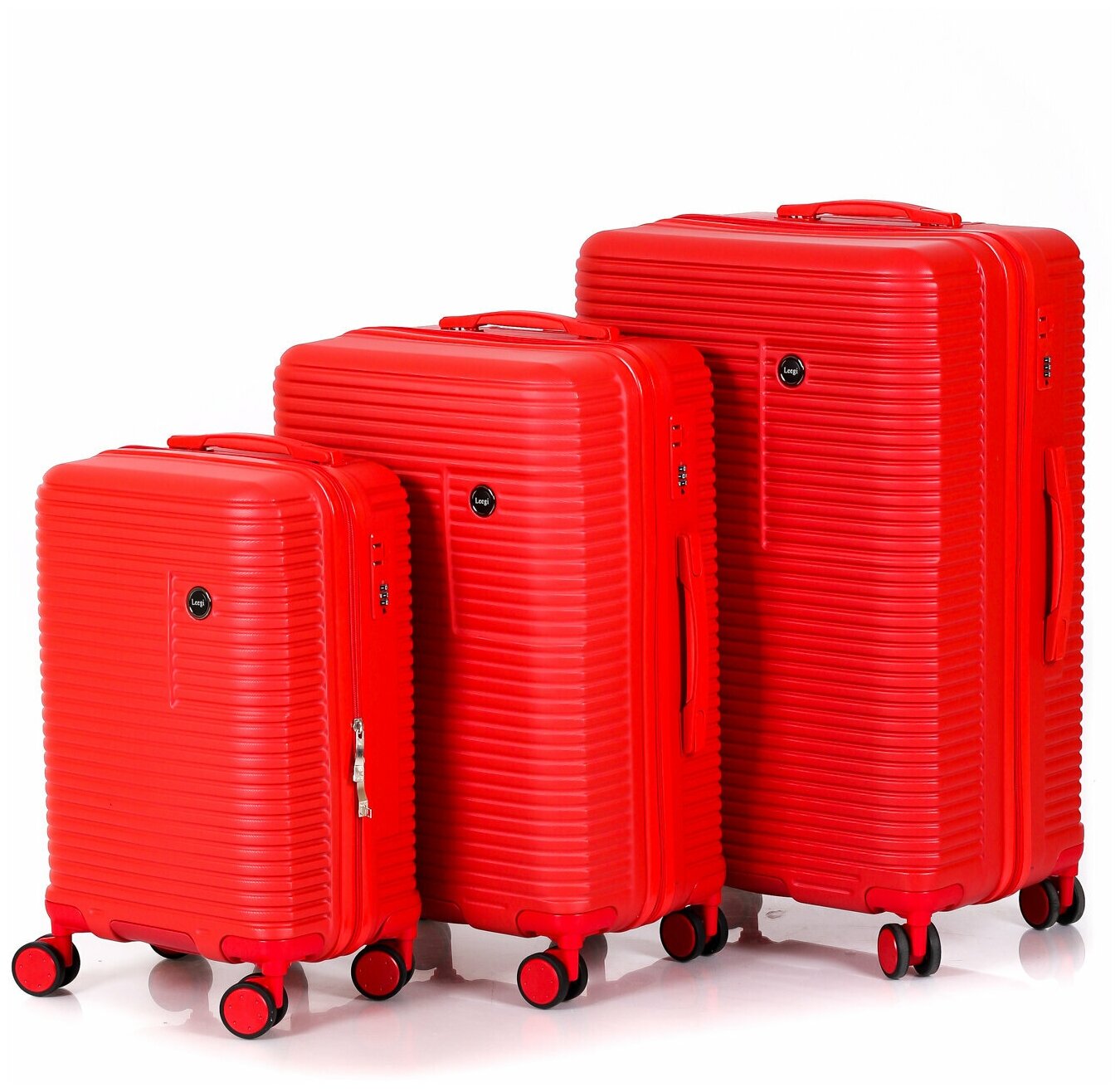 Комплект из 3-х пластиковых чемоданов Leegi 3в1. Цвет Красный.+M+S (ручная кладь) 