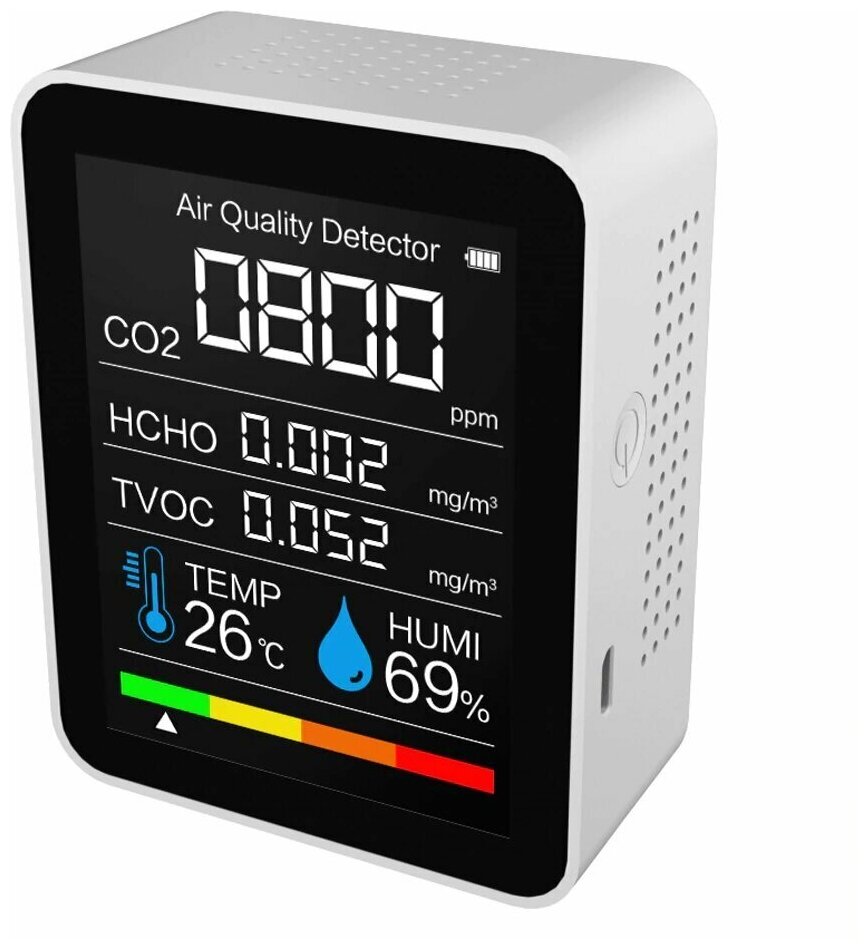 Детектор углекислого газа СО2 5 в 1 датчик качества воздуха цифровой экран температура и влажность портативный.