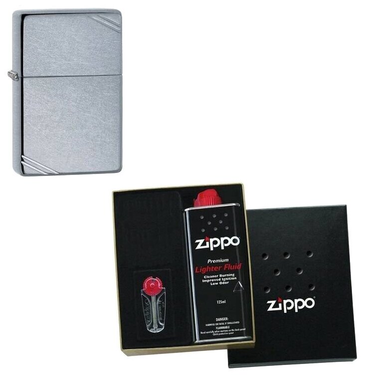 Zippo Зажигалка бензиновая с топливом и кремнями в подарочном наборе