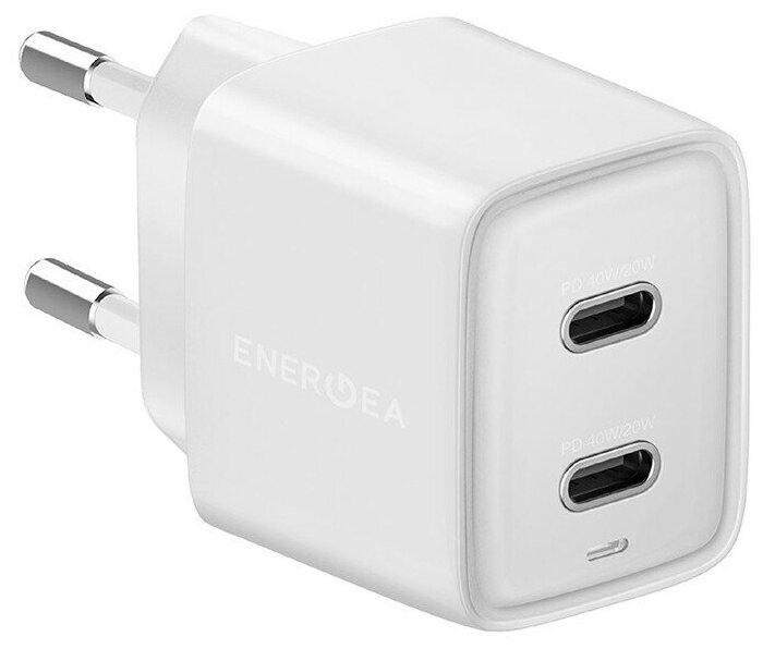EnergEA СЗУ Ampcharge Gan40+, 2USB-C PD/PPS total 40W White