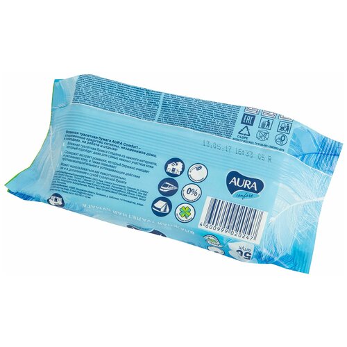 Влажная туалетная бумага Aura Comfort 50 лист., голубой, алоэ