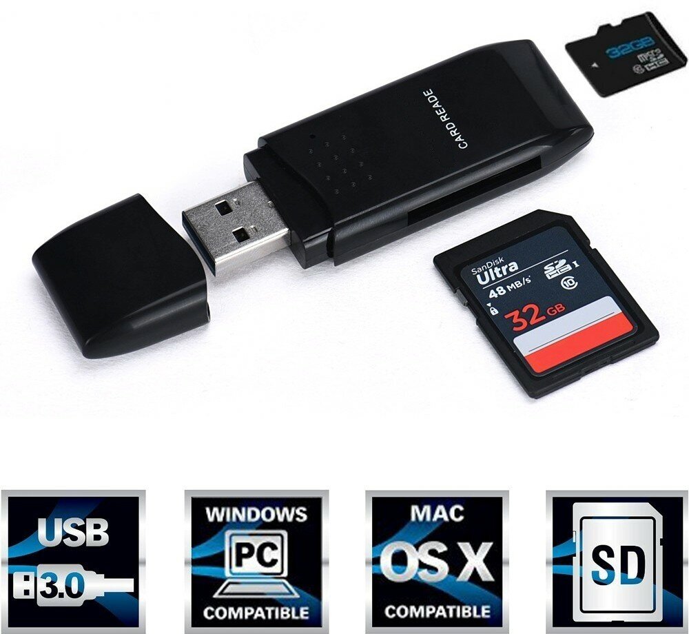 Картридер USB 3.0 SDHC/SDXC/microSD/T-Flash | ORIENT CR-017B — фото 1