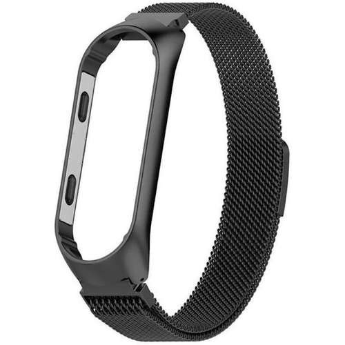 Графитовый металлический ремешок для умных смарт часов Xiaomi Mi Band 3, 4 / Серый сетчатый браслет миланская петля на Сяоми Ми Бэнд 3, 4