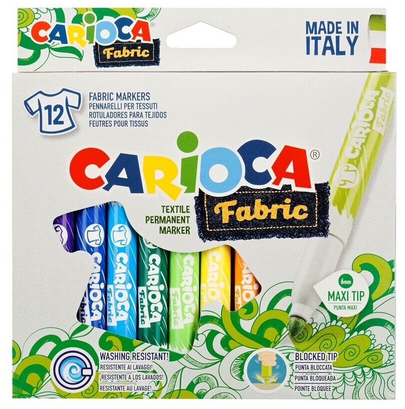 Набор фломастеров для ткани Carioca "Fabric Liner", 12 цветов, картон, европодвес (40957)