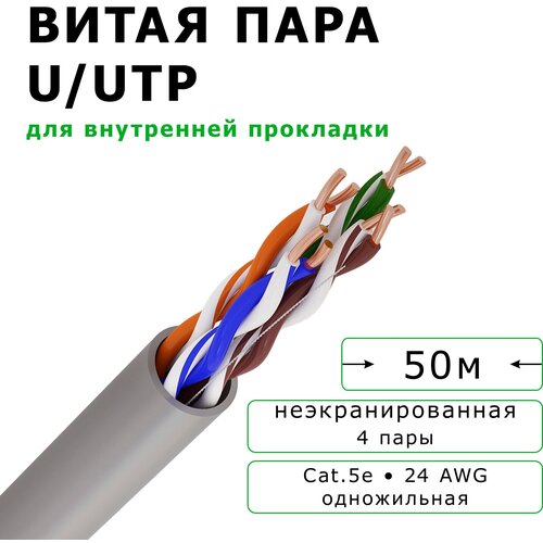 Кабель витая пара Gekar-lan U/UTP CU Cat5e PVC 4х2х0,52 для внутренней прокладки, 50 м