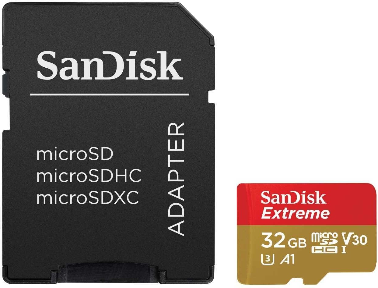 Карта памяти Sandisk Extreme microSDHC 32Gb UHS-I U3 V30 A1 + ADP (100/60 MB/s), SDSQXAF-032G-GN6MA