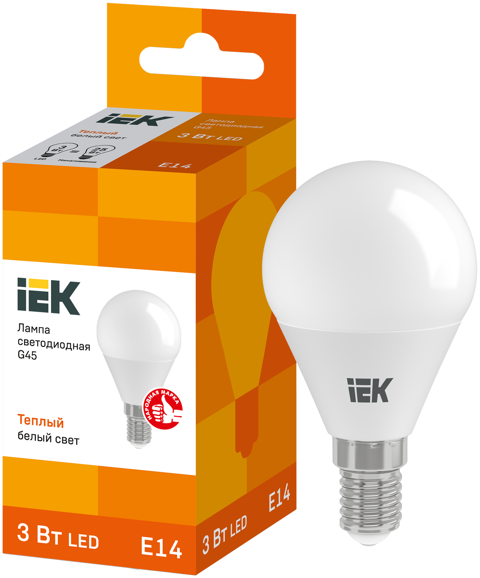Лампа светодиодная IEK ECO шар 3000K E14 G45