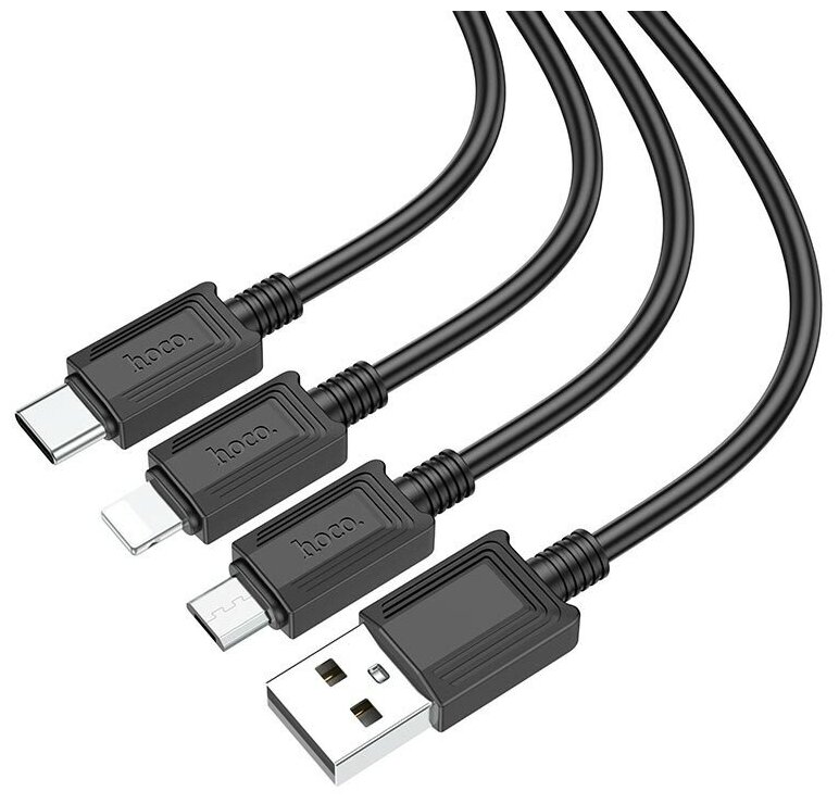 HOCO кабели HC-67363 X74 USB кабель 3-in-1: Lightning+Micro+Type-C 1m 2A Black