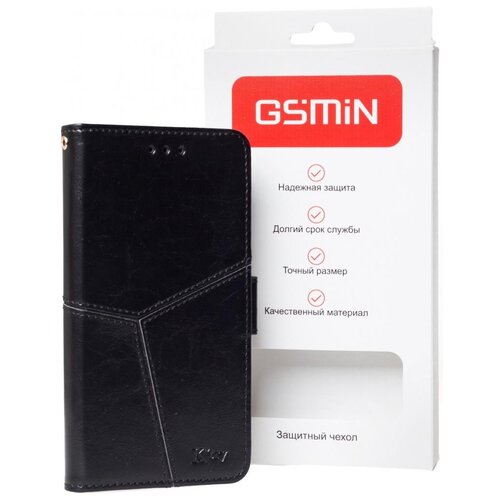 фото Кожаный чехол-книжка gsmin series ktry для xiaomi redmi 6a с магнитной застежкой (черный)