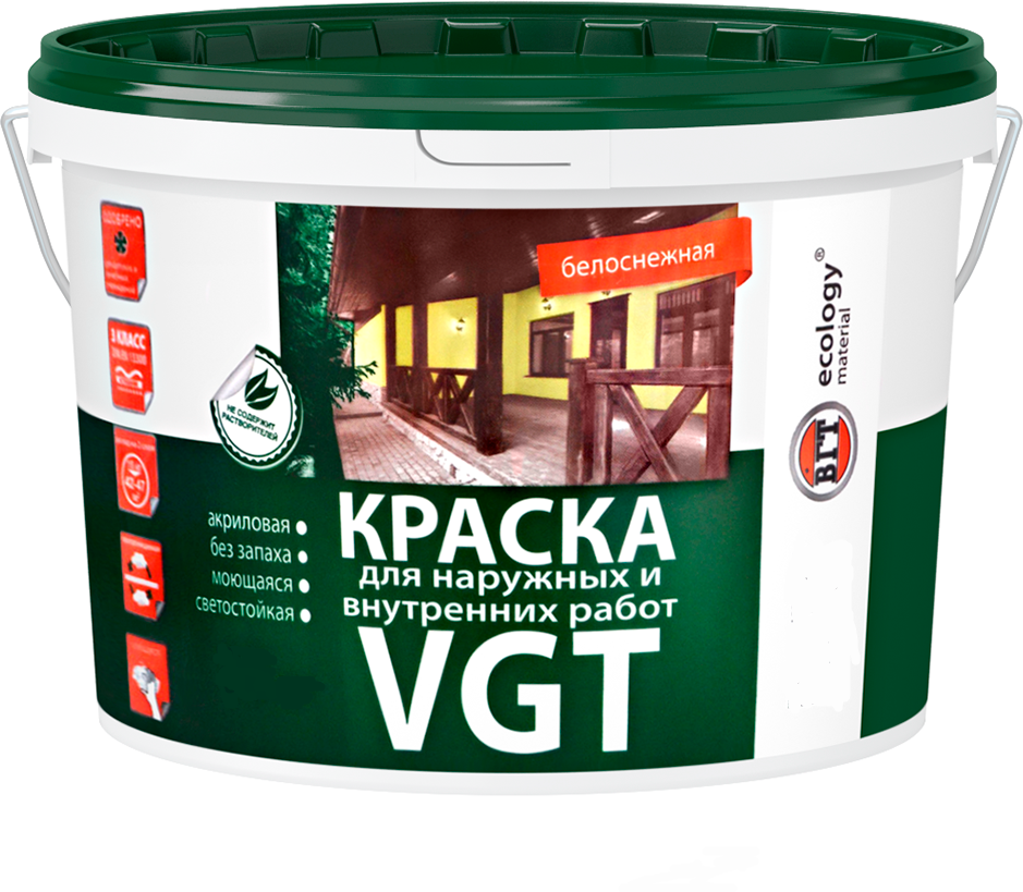 Краска для наружных и внутренних работ моющаяся ВД-АК-1180 VGT Белоснежная матовая (7кг)
