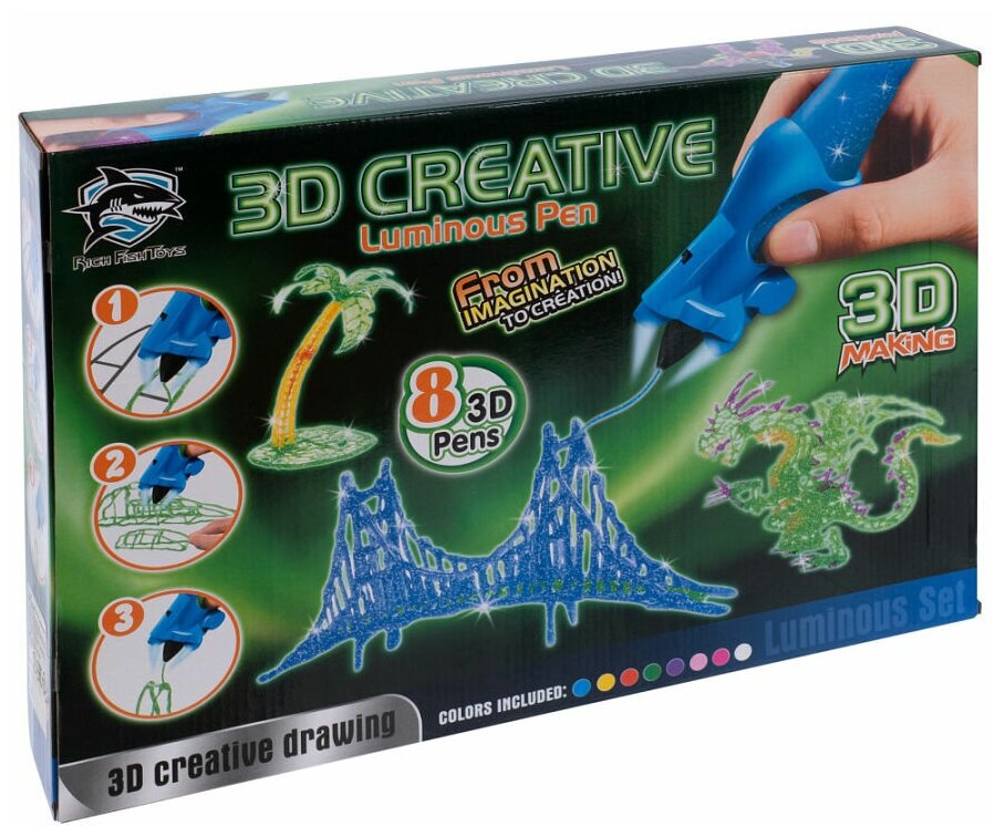 FITFUN TOYS Набор для творчества Набор детских 3D-ручек 8 шт. светящиеся чернила Y8808-2 FITFUN TOYS