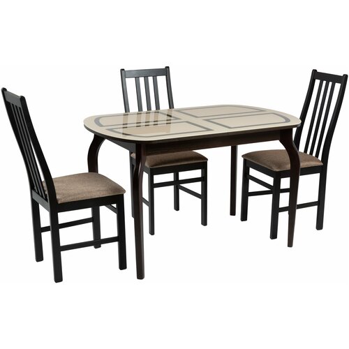 Стол обеденный раздвижной Фредо 120 венге/беж. Опора №1 венге / стол кухонный / со стеклом