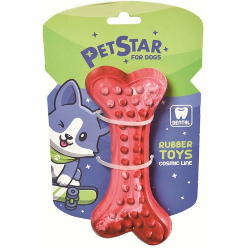 PET STAR игрушка для собак 16см косточка игольчатая красная, резина 5761