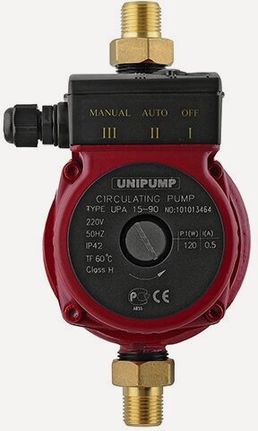 Изображение товара Насос циркуляционный UNIPUMP UPA 15-90 160 (0,12 кВт, PN6, Hmax 8 м, Qmax 26,6 л/мин, 1х230В)
