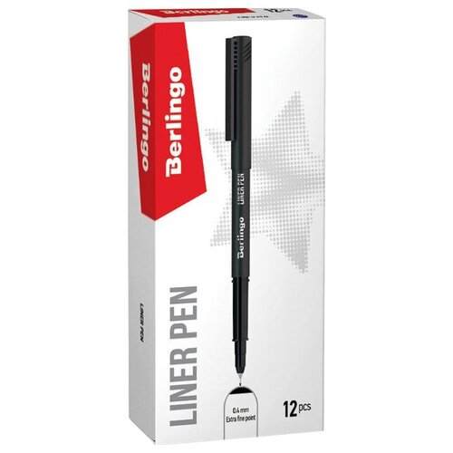 Berlingo Ручка капиллярная Liner pen, 0,4 мм, черный цвет чернил, 12 шт.