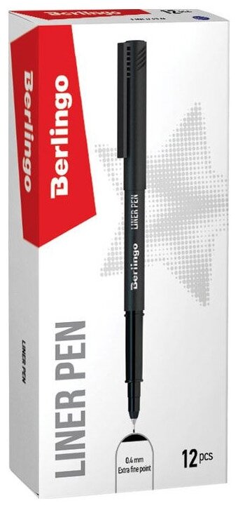 Ручка капиллярная Berlingo "Liner pen", черная, 0,4мм, упаковка 12 шт.