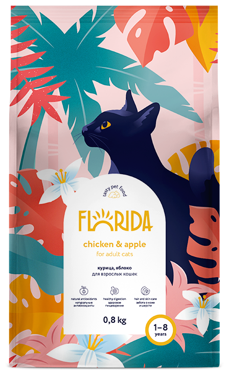 FLORIDA Сухой корм для взрослых кошек с Курицей и Яблоком