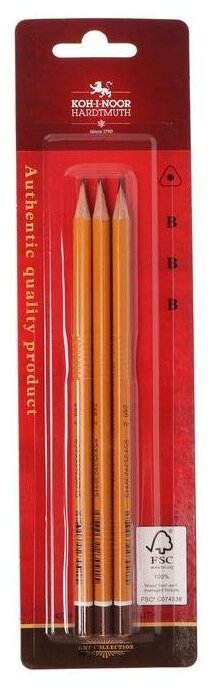 Набор карандашей чернографитных 3 штуки Koh-I-Noor 1580 B, блистер