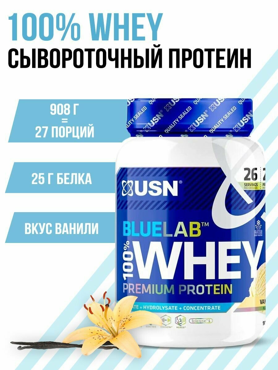 USN BLUELAB 100% WHEY PREMIUM PROTEIN Ваниль, 908 грамм