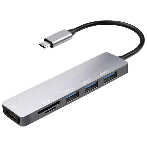 Адаптер переходник 6 в 1 для ноутбука Macbook / Разветвитель USB-C HUB 3.0 / USB-C to HD + 3USB 3.0 + SD Card Reader + TF Card