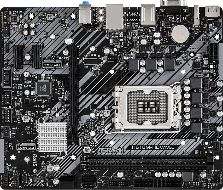 Материнская плата ASRock H610M-HDV/M.2 Socket 1700, Intel H610, 2xDDR4, PCI-E 4.0, 2xUSB 3.2 Gen1, VGA, HDMI, DisplayPort, mATX