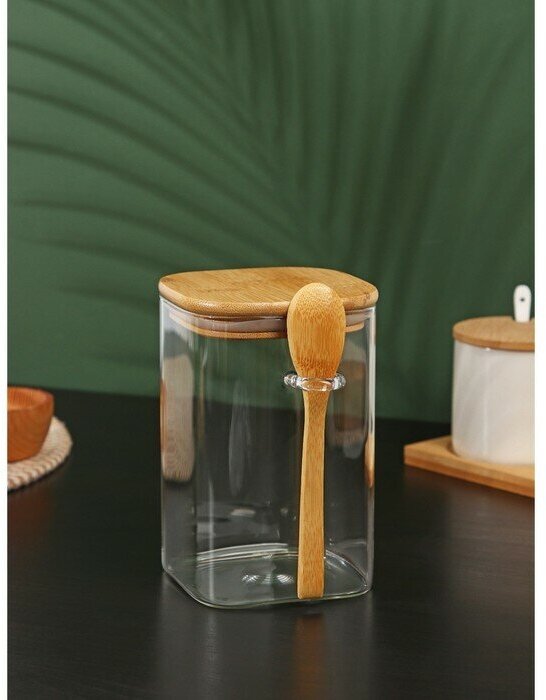 Банка стеклянная для сыпучих продуктов BellaTenero «Эко», с ложкой, 1,2 л, 12×10×16 см - фотография № 1