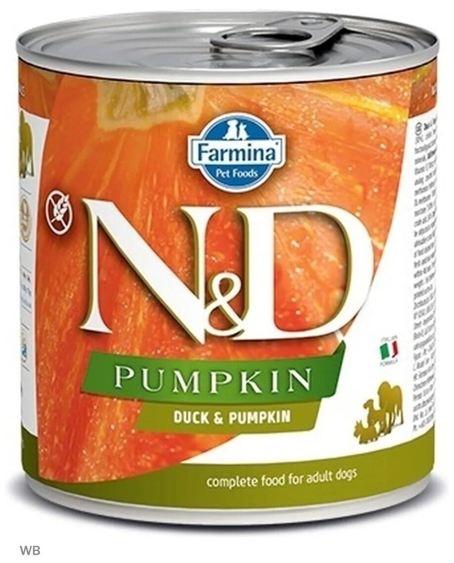 Влажный корм Farmina N&D Pumpkin для взрослых собак средних и крупных пород, рацион со вкусом утки и тыквы, 6шт по 285г