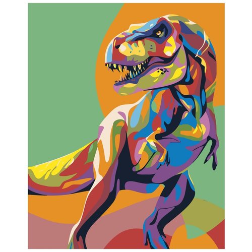 Радужный динозавр Раскраска картина по номерам на холсте радужный холст