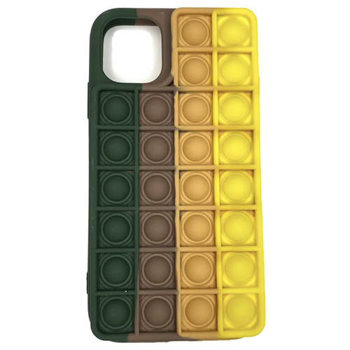 фото Чехол развивающая тактильная игрушка антистресс "push pop it" apple phone case-color, на iphone 11 (бесконечная пупырка) коричнево-желтый baziator