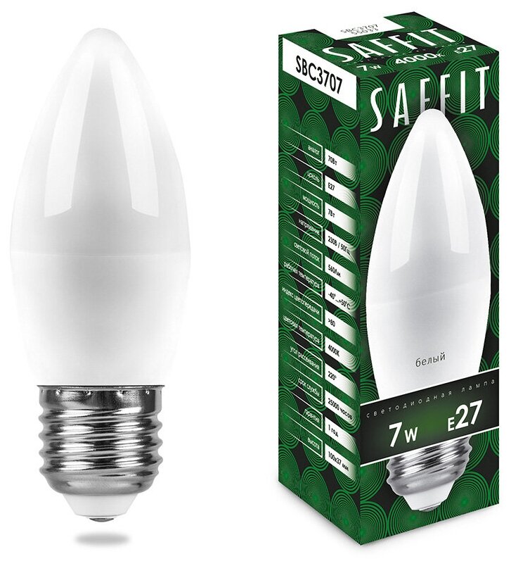 Saffit свеча C37 E27 7W(560Lm) 4000K 4K матовая 100x37 SBC3707 55033