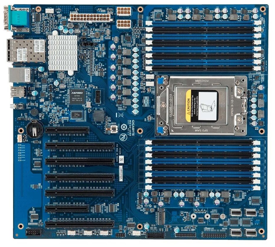 MZ31-AR0 (rev 2.x) AMD EPYC™ 7002 series, 16 x DIMM, 2 x 10Gb/s SFP LAN ports (Broadcom® BCM57810S), 4 x PCIEx16, 3xPCIEx8, 1xM.2, AST2500