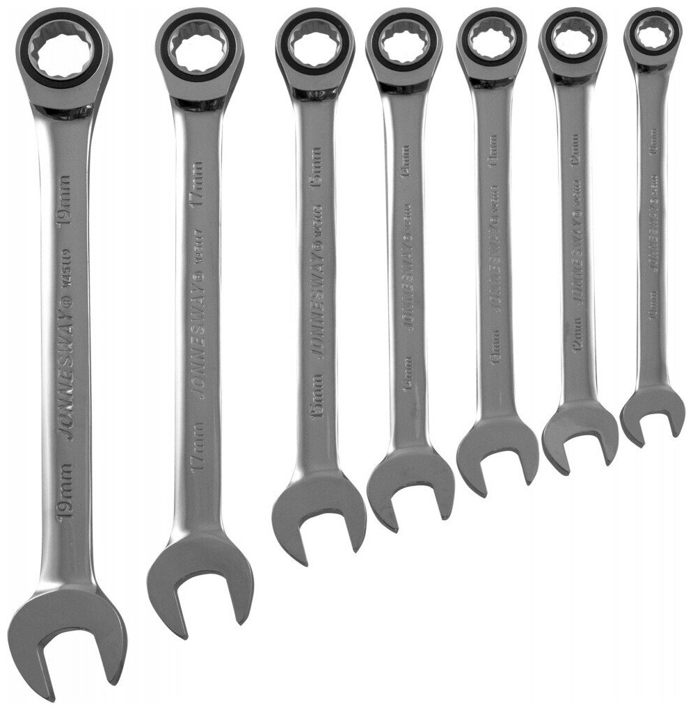 Набор ключей комбинированных трещоточных 10-19 мм 7 предметов JONNESWAY