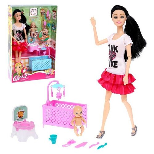Кукла-модель шарнирная «Молодая мама» с ребёнком, с аксессуарами, микс кукла модель шарнирная мира микс