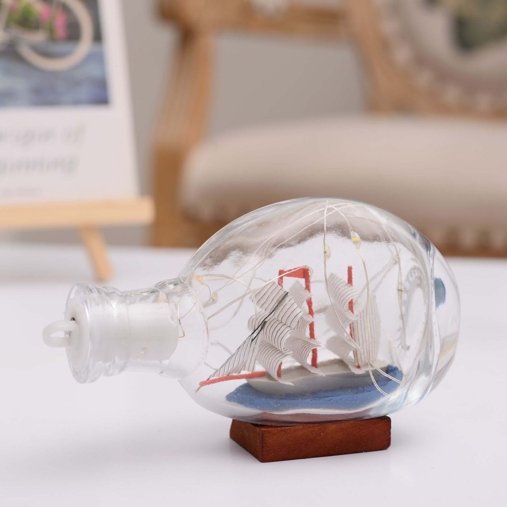 Корабль сувенирный в бутылке с белыми парусами, 7х16х3,5 см - фотография № 5
