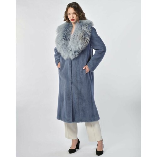 фото Пальто manakas frankfurt, норка, силуэт прямой, пояс/ремень, размер 38, голубой